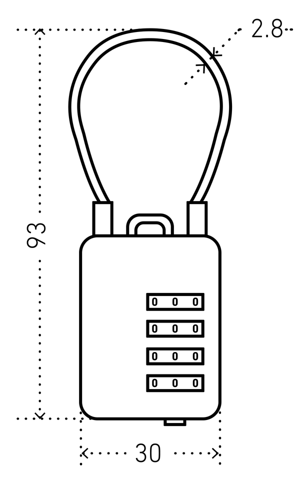 В упаковке - Замок навесной АЛЛЮР ВС1КТ-30/3 (H2) синий с тросиком кодовый d=3мм