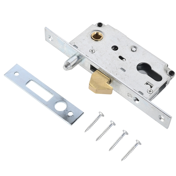 В упаковке - Замок врезной для откатных ворот БУЛАТ ЗВ4-1К.40.72.22.04 хром 40мм под ц/м, м/о 72 мм