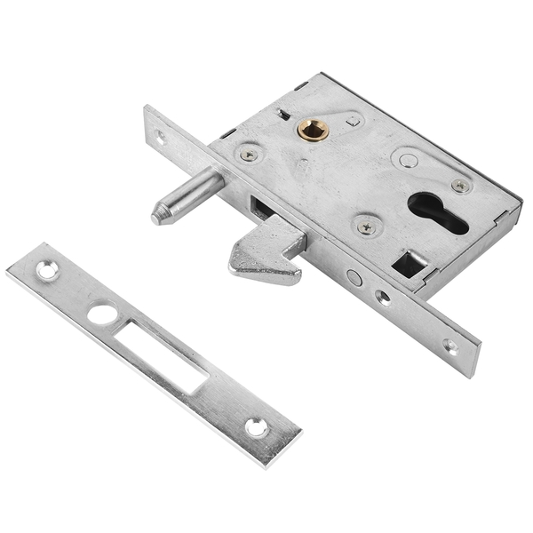 В упаковке - Замок врезной для откатных ворот БУЛАТ ЗВ4-1К.50.72.25.04 хром 40мм под ц/м, м/о 72 мм