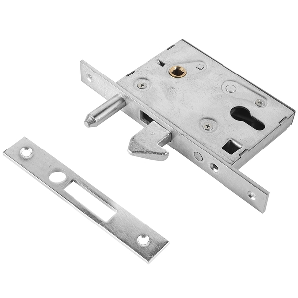 В упаковке - Замок врезной для откатных ворот БУЛАТ ЗВ4-1К.60.72.25.04 хром 40мм под ц/м, м/о 72 мм