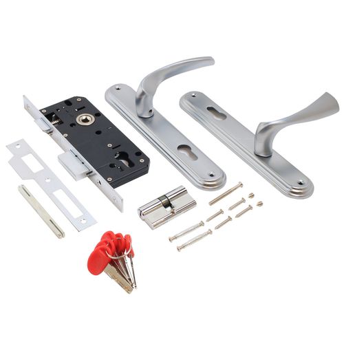 В упаковке - Замок врезной с/руч БУЛАТ ЗВ4-1.03.07 НОМОС титан  5 перф.кл.