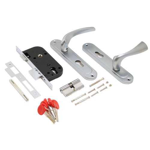 В упаковке - Замок врезной с/руч БУЛАТ ЗВ4-1.70.03.07 НОМОС титан  5 перф.кл.