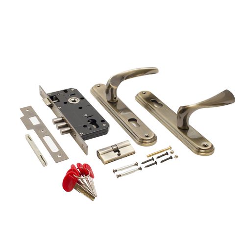 В упаковке - Замок врезной с/руч БУЛАТ ЗВ4-3.03.01 НОМОС бронза 5 перф.кл.