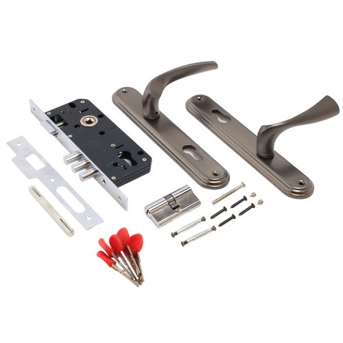 В упаковке - Замок врезной с/руч БУЛАТ ЗВ4-3.03.03 НОМОС графит  5 перф.кл.