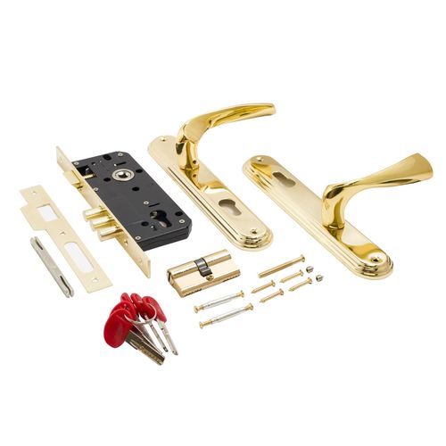 В упаковке - Замок врезной с/руч БУЛАТ ЗВ4-3.03.05 НОМОС золото 5 перф.кл.