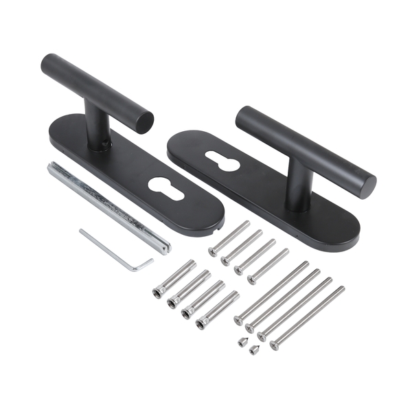 В упаковке - Ручка на планке для откатных ворот, калиток БУЛАТ РФ 72.45.11.02НС INOX нерж сталь (черный)