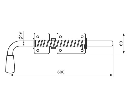 В упаковке - Засов с пружиной 600 мм черный d-16мм  Домарт