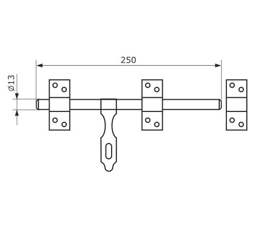 В упаковке - Засов универсальный ЗУ-250 (с накладкой) черный d-13мм  Домарт