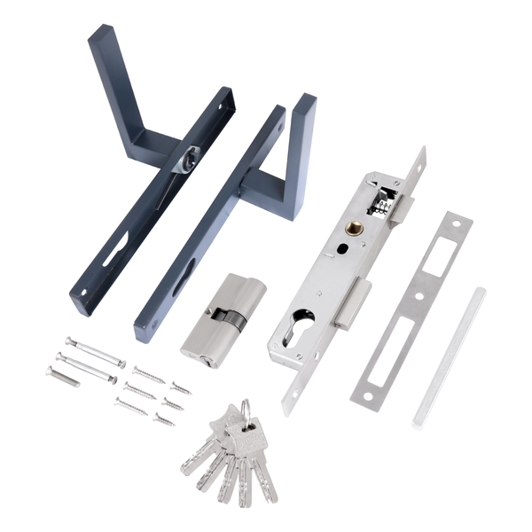 В упаковке - Замок врезной узкопроф. с/руч СТАНДАРТ 8520.01.7016 серый антрацит, ключ-ключ