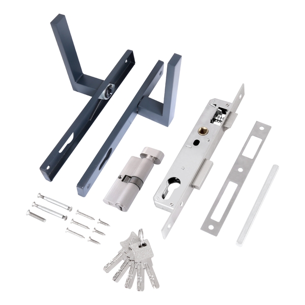 В упаковке - Замок врезной узкопроф. с/руч СТАНДАРТ 8520.02.7016 серый антрацит, ключ-вертушка