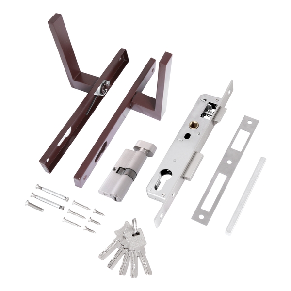 В упаковке - Замок врезной узкопроф. с/руч СТАНДАРТ 8520.02.8017 коричневый, ключ-вертушка