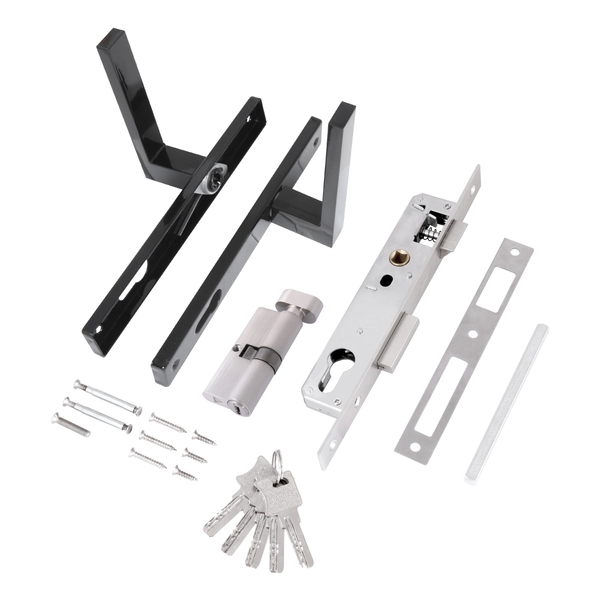 В упаковке - Замок врезной узкопроф. с/руч СТАНДАРТ 8520.02.9005 черный, ключ-вертушка