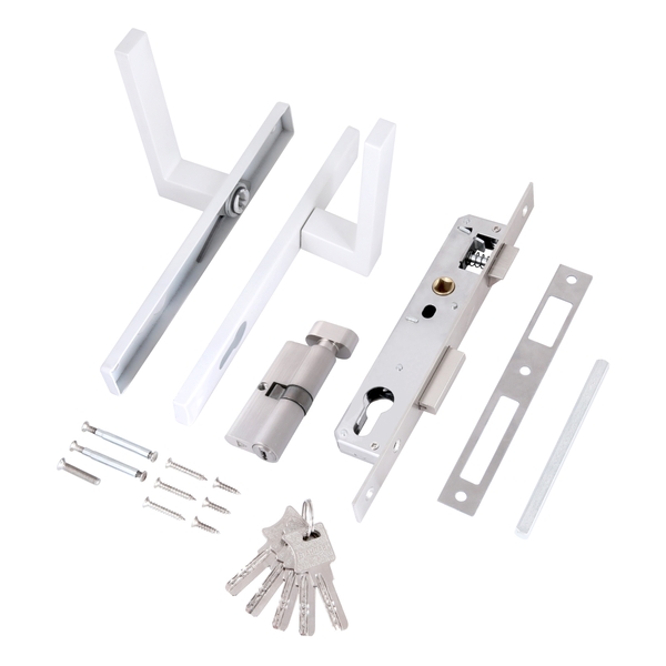 В упаковке - Замок врезной узкопроф. с/руч СТАНДАРТ 8520.02.9016 белый, ключ-вертушка