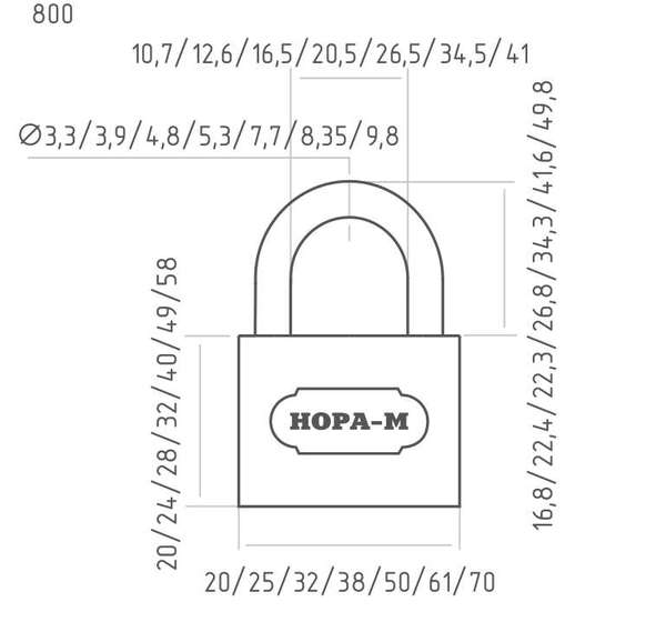 В упаковке - Замок навесной ЗН-800-38 (3кл) чугун   НОРА-М