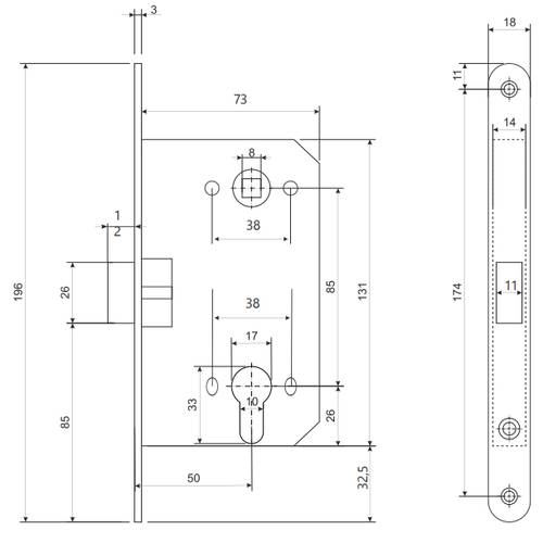 В упаковке - Замок врезной Code Deco 5300-P-AB