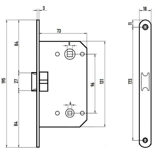 В упаковке - Защелка врезная 5396-Р-WC-SN (96 мм) мат. хром под фиксатор   LOCKLY