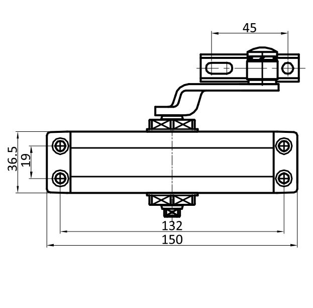 В упаковке - Доводчик дверной СТАНДАРТ MAX ДД 132/2-3 А-C (до 80 кг) коричн.RAL8017, морозостойкий