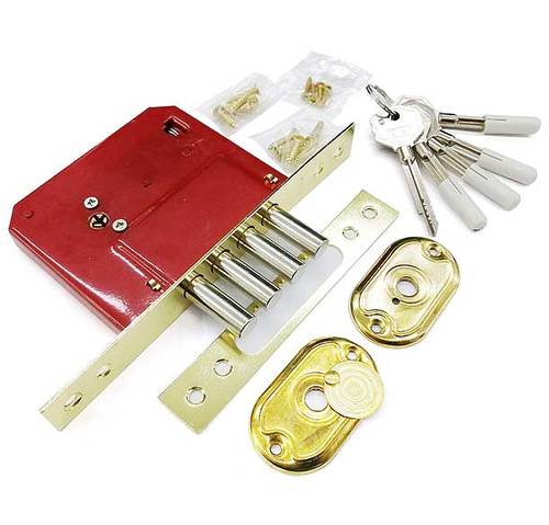 Замок врезной «ЗМ» красный 4 ригеля (5 крест.кл.) СК