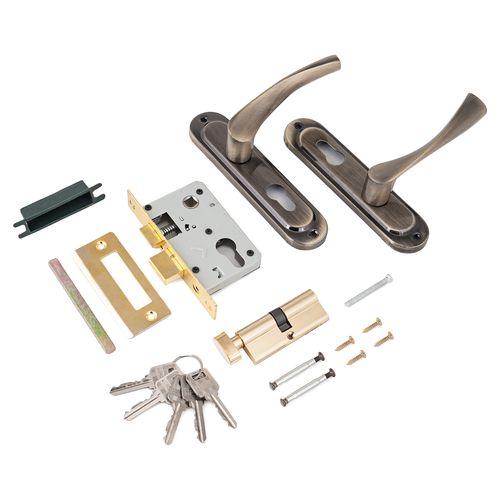 В упаковке - Замок врезной с/руч СТАНДАРТ 103/50В AB старая бронза  (кл/вертушка)