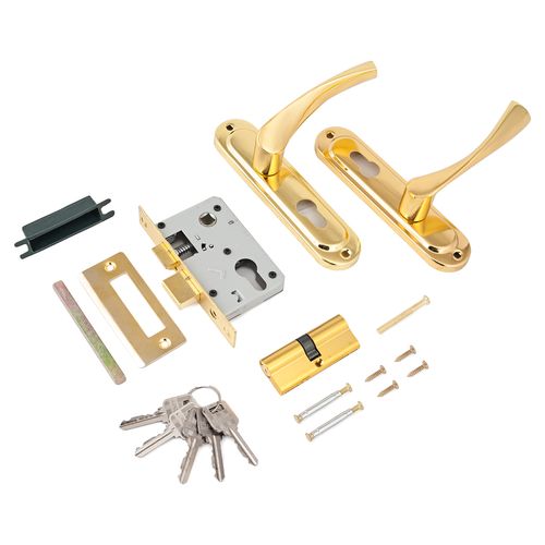 В упаковке - Замок врезной с/руч СТАНДАРТ 103/50 GP латунь  (кл/кл)