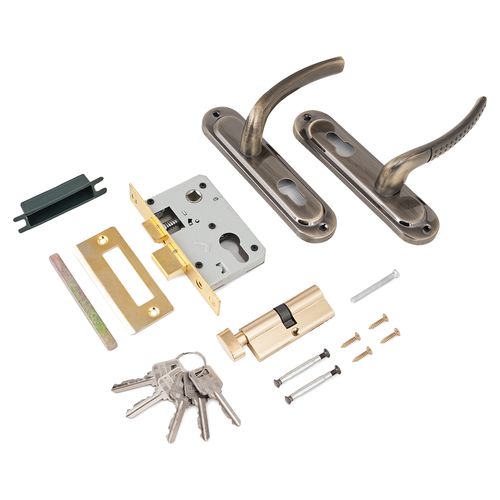 В упаковке - Замок врезной с/руч СТАНДАРТ 132/50В AB старая бронза  (кл/вертушка)