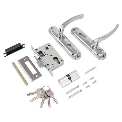 В упаковке - Замок врезной с/руч СТАНДАРТ 132/50 CP хром  (кл/кл)