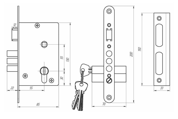 В упаковке - Замок врезной Зенит-ЗВ4-3.01 Р (серебро)