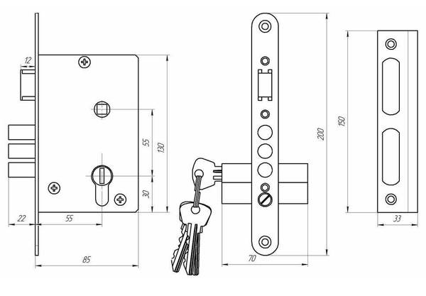 В упаковке - Замок врезной Зенит-ЗВ4-3.03 Р (бронза)
